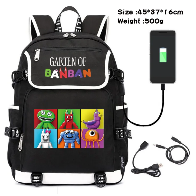 Banban Garden Backpack Cartoon Cute Printed School Bag Fashion Versatile Backpack USB Charging Travel Bag Children 1 - Garten Of Banban Plush