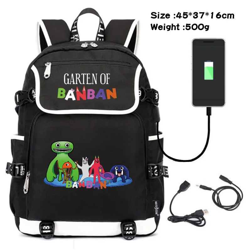 Banban Garden Backpack Cartoon Cute Printed School Bag Fashion Versatile Backpack USB Charging Travel Bag Children 2 - Garten Of Banban Plush